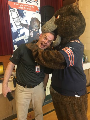 Mr. Dart and Staley have a little fun before the assembly!