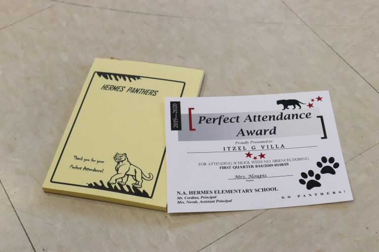 Perfect Attendance winners received a certificate and a personalized notepad