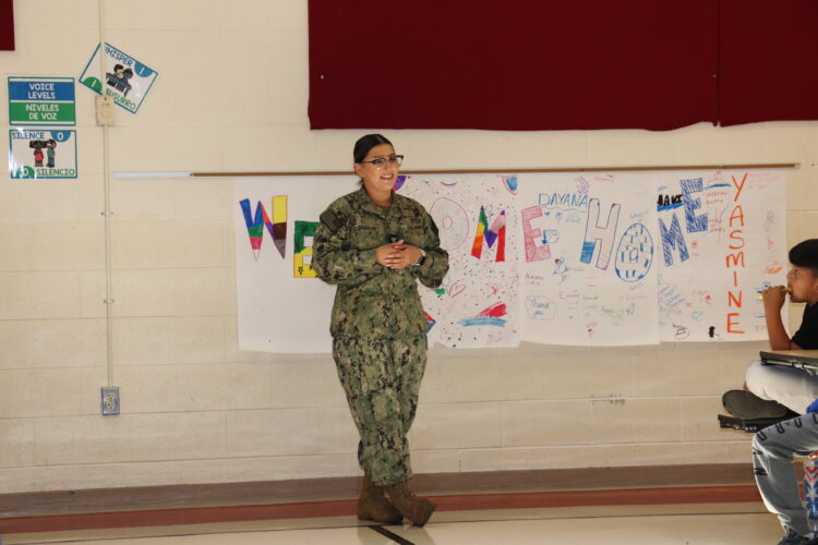 ABH Yasmine Guerrero speaks to 5th graders about her time at District 131 and in the United States Navy.