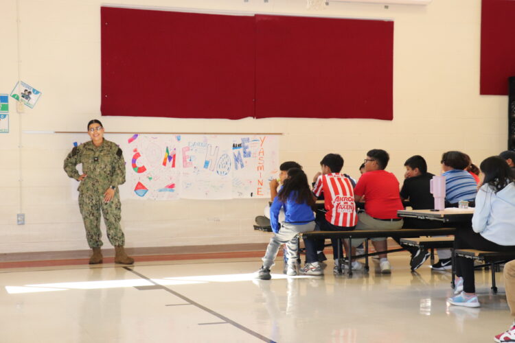 ABH Yasmine Guerrero speaks to 5th graders about her time at District 131 and in the United States Navy.