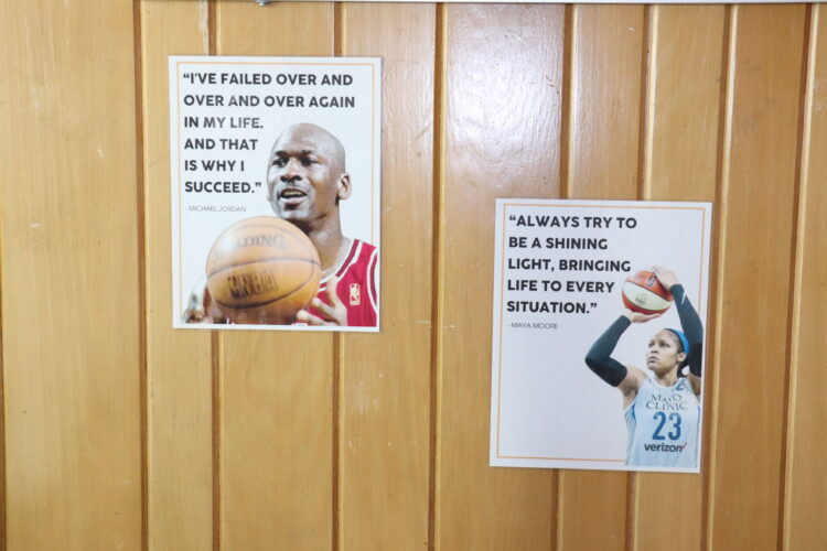 Motivational posters and quotes from famous basketball players.