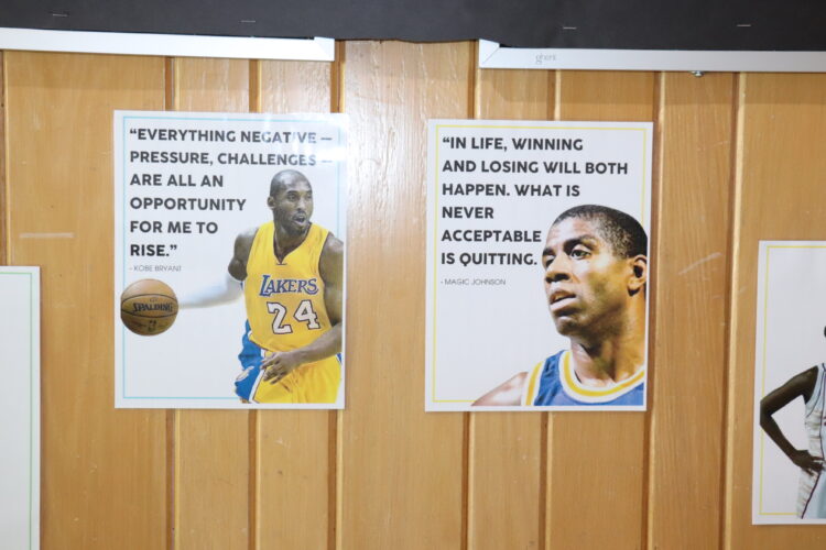 Motivational posters and quotes from famous basketball players.