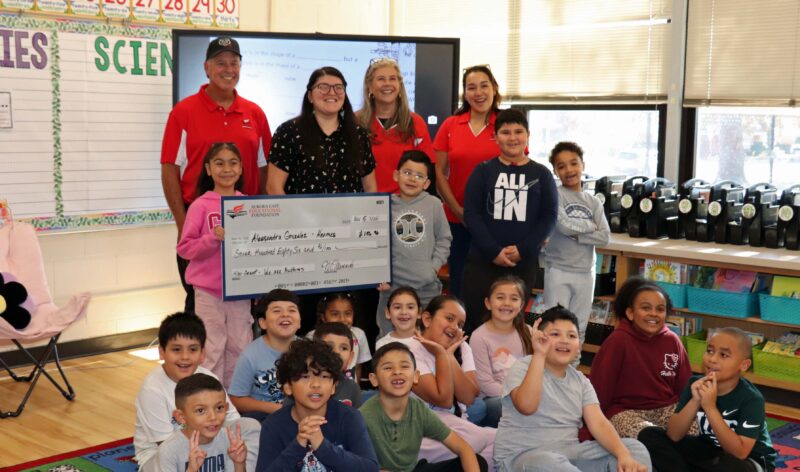 Ms. Gonzalez celebrates winning a AEEF grant to help support writing in 2nd grade.