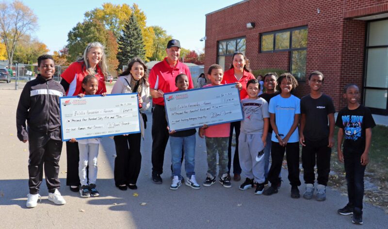 AEEF member surprised Ms. Hernandez and some students at recess to tell her she won TWO grants for indoor and outdoor recess materials!